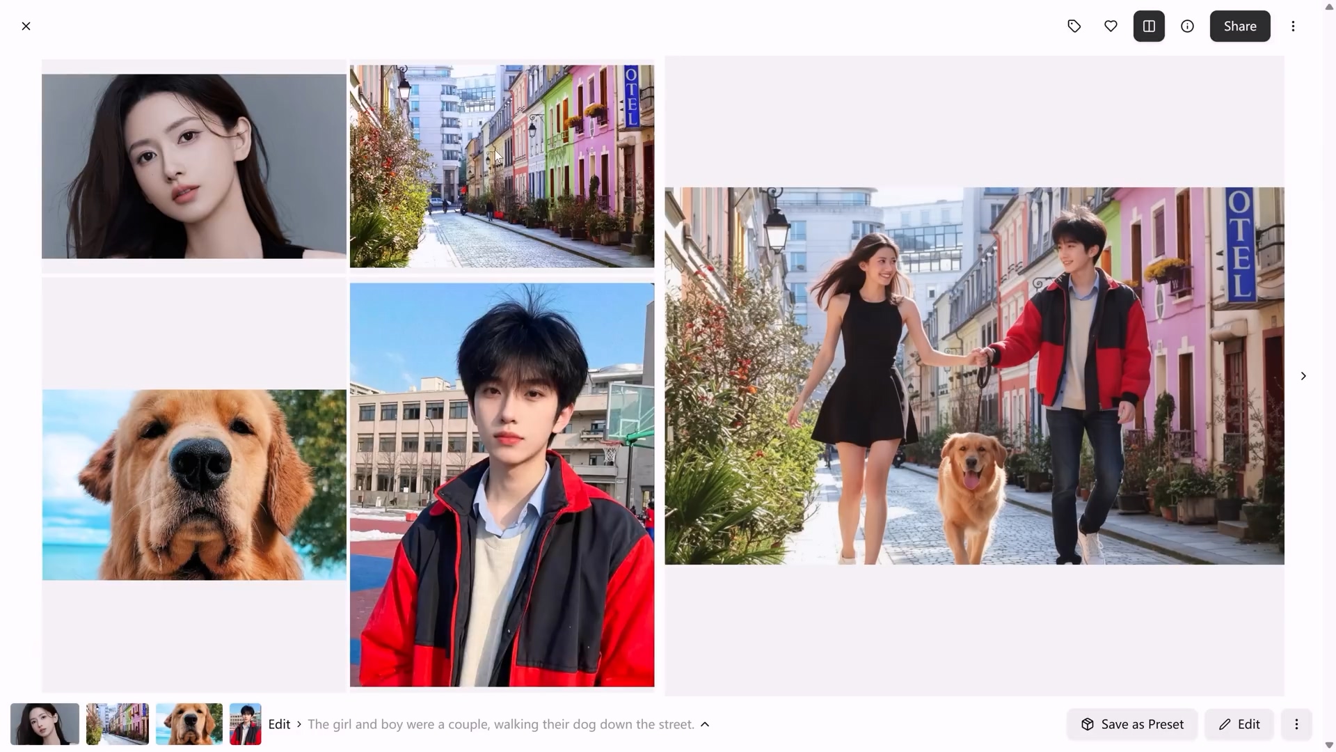 Playgroundで生成されたカップルと犬の高品質な画像