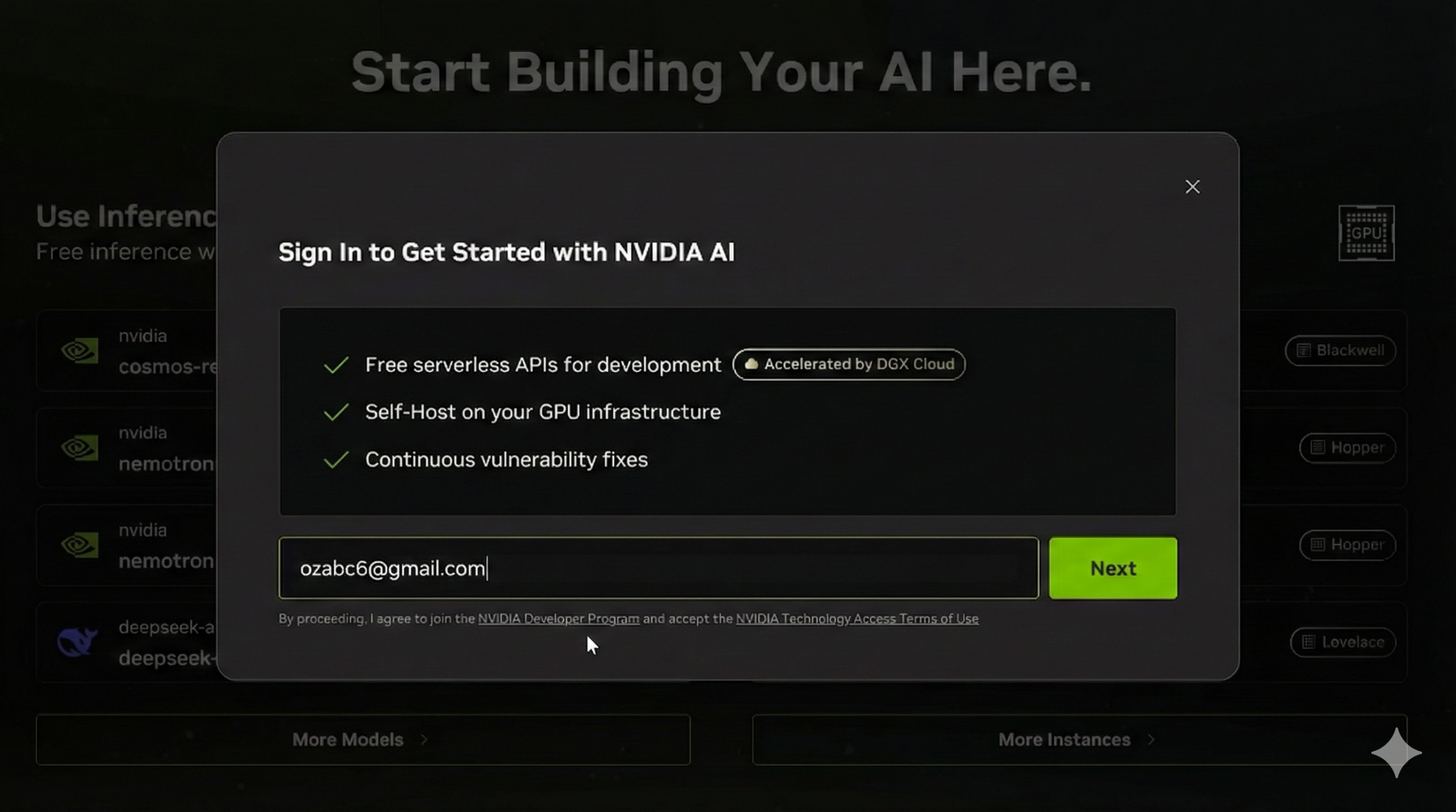 NVIDIA開発者アカウントの登録画面